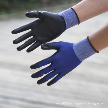 NMSAFETY EN388 bleu marine doublure en nylon paume enduit noir PU gants de protection de bonne qualité